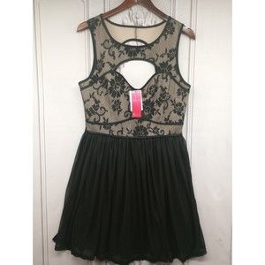 NWT Up By Ultra Pink Dress SZ L Black/Nude Lace Sheer Skirt Keyholes $48 MSRP
